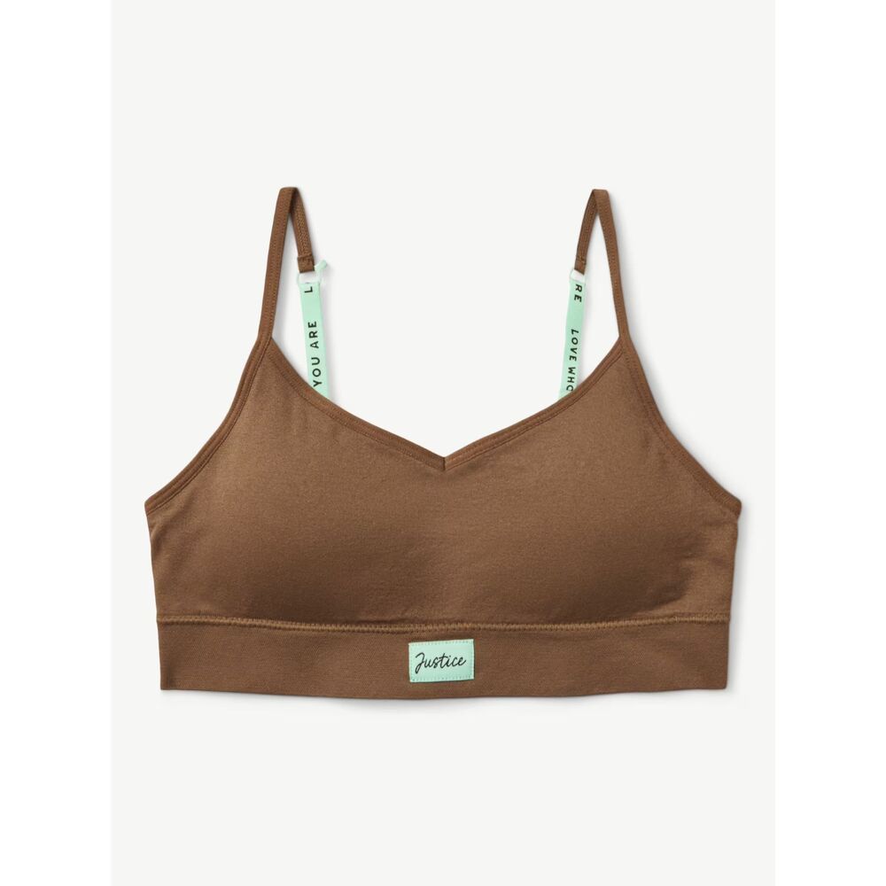 Justice Girls Size 36A Convertible Sports Bra Brown V-Neck Love Who You Are